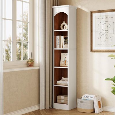 Simple Appearance: This bookcase is decorative, features an elegant mix of white and oak colors, allowing it to effortlessly integrate into any decor. It perfectly matches any style of furniture in your home Latitude Run® Color: White | Latitude Run® 70.9" Tall Bookcase, 5-Tier Open Bookcase w / Cubes, Wood Bookshelf w / Storage Space, Freestanding Narrow Bookcase For Home Office | Wayfair Office Brown, Narrow Bookcase, Wood Bookshelf, Tall Bookcase, Office Bookcase, Tall Bookcases, Wood Bookshelves, Open Bookcase, Oak Color