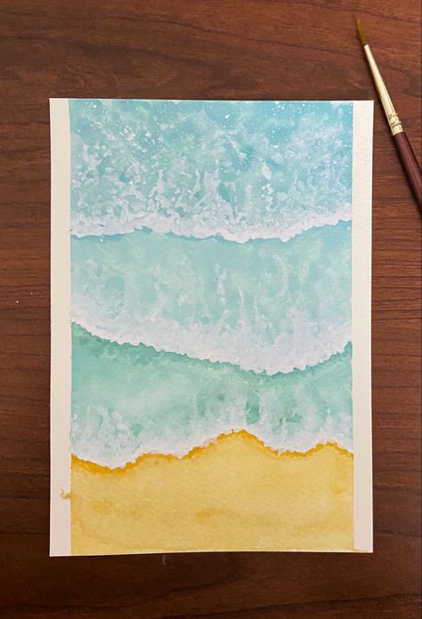 Watercolor Beach Scenes Easy, Easy Beach Watercolor Paintings, Watercolor Sceneries, Watercolor Beach Scenes, Watercolors Landscapes, Watercolour Waves, Salt Painting, Watercolor Scenery, Watercolor Wave