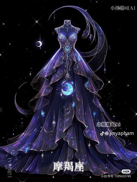 Galaxy Princess Dress, Nyx Inspired Outfits, Sun And Moon Dress, Space Fairy, Fairy Gown, Element Dress, Galaxy Dress, Clothing Design Ideas, Magical Dress