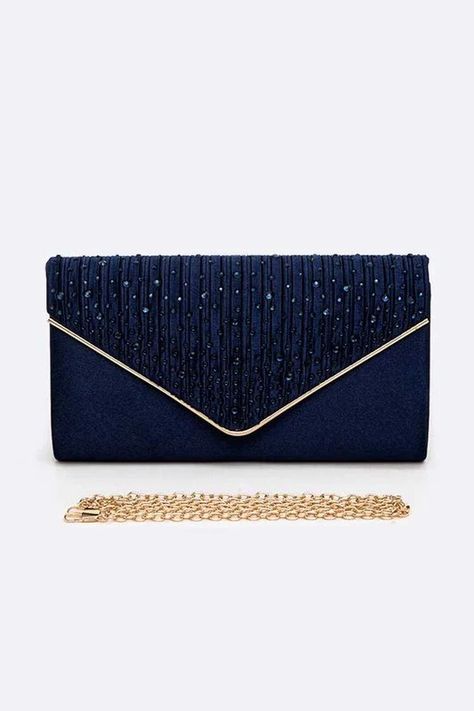 Navy Blue Clutch, Prom Inspo, Pork Pie Hat, Navy Bag, Satin Clutch, Formal Dress Shops, Shoulder Chain, Waist Bags, Silver Shoes