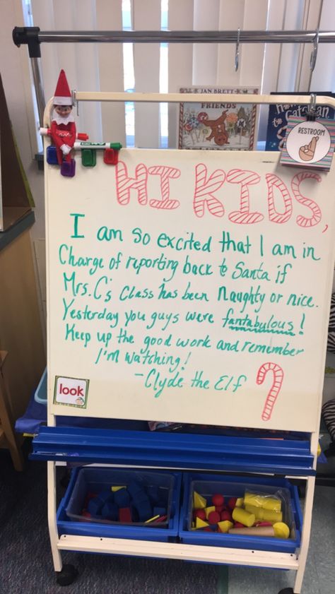 Elf on the Shelf day 2 Elf On The Shelf Day One Classroom, Elf On The Shelf Introduction Ideas Classroom, Elf Ideas Easy First Day, Elf Classroom Ideas On The Shelf, Elf On The Shelf Classroom Arrival, Elf On The Shelf Ideas For Classroom Arrival, Elf On The Shelf Ideas For Teachers, Elf On The Shelf For Classroom Teachers, Elf On Shelf Arrival Ideas Classroom