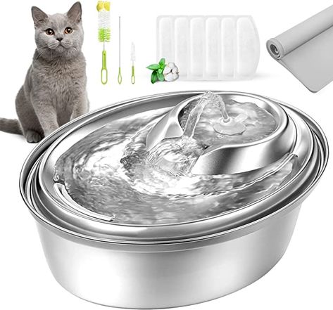 Amazon.com: ORSDA Cat Water Fountain Stainless Steel, 67oz/2L Pet Water Fountain for Cats Inside, Automatic Dog Water Dispenser Bowl with 6pcs Filters, a Silicone Mat, Quiet, Easy Clean&Dishwasher Safe : Pet Supplies Pet Food Station, Dog Fountain, Cat Laser Toy, Pet Fountain, Dog Water Fountain, Cat Water Bowl, Dog Water Dispenser, Automatic Cat Feeder, Cat Fountain