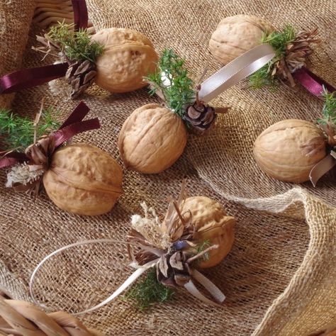 Walnut Decoration Christmas, Christmas Nuts Decoration, Walnut Christmas Decorations, Walnut Decoration, Walnut Crafts, Walnut Decor, Walnut Shell Crafts, Recycled Christmas Decorations, Alternative Christmas Tree