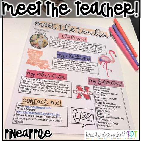 Flamingo: Meet the Teacher Newsletter

A colorful, engaging newsletter that helps teachers get to know their students and start the year off right. Includes tips, activities, and resources to help teachers build relationships with their students and create a positive learning Teacher Of The Month, Meet The Teacher Newsletter, Panda Room, Teacher Comments, Teacher Letter, Curriculum Night, School Newsletter Template, Teacher Forms, Meet The Teacher Template