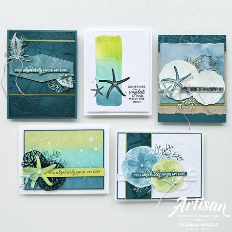 Alanna Wharf Sleepless Stamper | Here is the last card in the Seaside Wishes weeklong series… though, I may have to make some more cards with the leftover elements of the… | Instagram Paper Pumpkin Stampin Up, Seaside Theme, Beach Cards, Summer Cards, Friends Are Like, The Seaside, Layout Inspiration, Card Layout, Paper Pumpkin