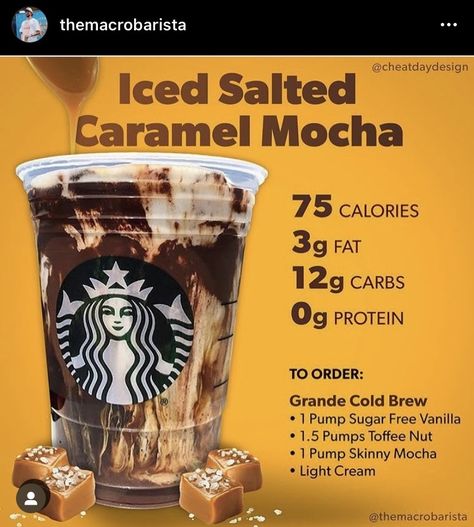 Macro Barista, Salted Caramel Cold Brew, Caramel Cold Brew, Low Calorie Starbucks Drinks, Resep Starbuck, Minuman Starbucks, Starbucks Hacks, 1000 Calorie, Salted Caramel Mocha