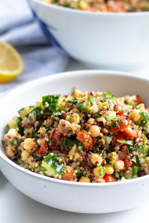 Beans And Quinoa Recipes, Brown Rice And Quinoa Salad, Quinoa Salad With Chickpeas, Quinoa And Brown Rice Recipes, Brown Rice And Quinoa Recipe, Brown Rice Dinner, Quinoa And Brown Rice, Brown Rice And Quinoa, Salad Mediterranean