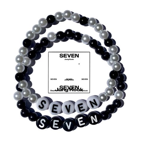 Seven Jungkook handmade bracelet 🤍 Jungkook Bracelet Beads, Bts Friendship Bracelet, Bts Beaded Bracelet, Bts Bracelet Diy, Kpop Bracelet Ideas, Jungkook Bracelet, Bts Bracelets, Kpop Bracelet, Jewelry Kpop