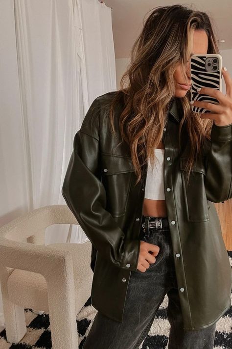 Oversized Leather Shirt Outfit, Leather Shacket Outfit, Leather Shirt Outfit, Shirt Jacket Outfit, Leather Shirt Jacket, Shacket Outfit, Fall Wardrobe Staples, Ny Outfits, 12th Tribe