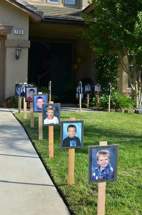 Line the driveway w photos K-12 High School Graduation Party Decorations, Backyard Graduation Party, Outdoor Graduation Parties, Outdoor Graduation, Senior Graduation Party, Boy Graduation, Graduation Party High, Graduation Open Houses, Graduation Party Diy