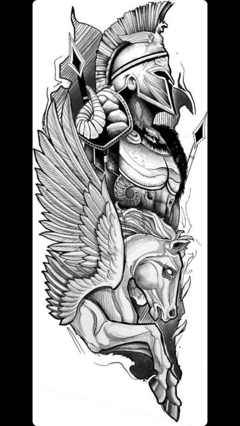 Gladiator Horse Tattoo, Pegasus Tattoo Stencil, Ares Tattoo Design Greek Mythology, Roman Gods Tattoo, Roman Empire Tattoo, Ares Tattoo, Pegasus Tattoo, Greek God Tattoo, Gladiator Tattoo