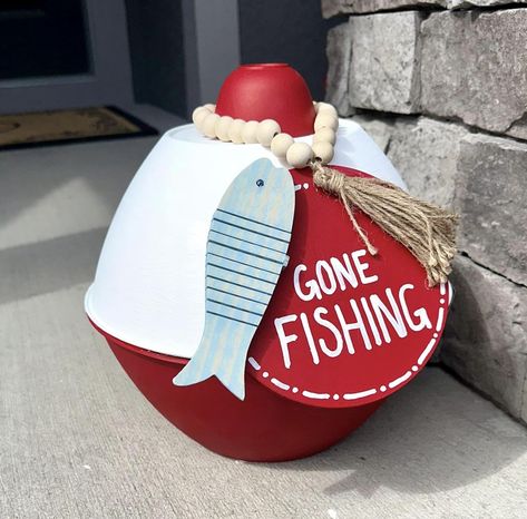 Lake Birthday Party, Gone Fishing Party, Lake Birthday, Fishing Themed Birthday Party, Fishing Birthday Party, White Paint Pen, Fishing Party, Fishing Bobber, Fishing Diy