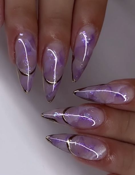 Smoky Purple Nails, Purple And Gold Wedding Nails, Purple Amethyst Nails, Purple And Silver Nail Ideas, Amethyst Nail Designs, Dark Violet Nails Designs, Deep Purple Nails Design, Midnight Purple Nails, Dark Purple Nails Ideas