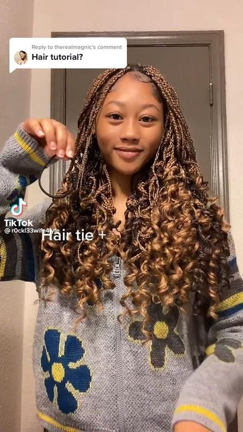 Hairstyles To Try On Braids, Styles For Curly Knotless Braids, Box Braids With Burnt Ends, Braid Styles To Do On Yourself, Hairstyles To Do With Box Braids With Curls, Styles To Do With Box Braids With Curls, Hairstyles For Curly Box Braids, Hairstyles For Peak A Boo Braids, Black Crochet Braids Hairstyles