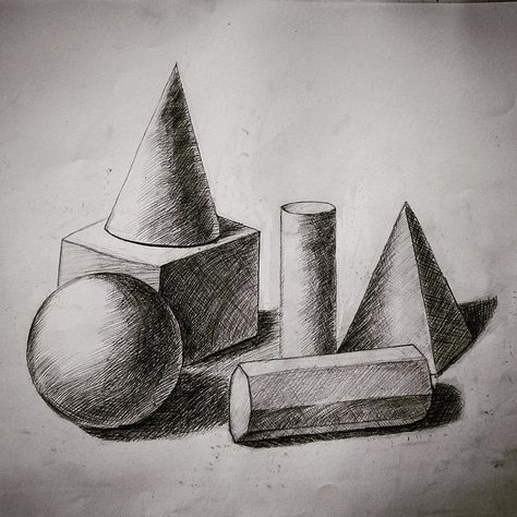 Value Drawing Ideas, Value Shading, Hatch Drawing, Value Drawing, Geometric Shapes Drawing, 3d Geometric Shapes, Shading Drawing, Shadow Drawing, Form Drawing