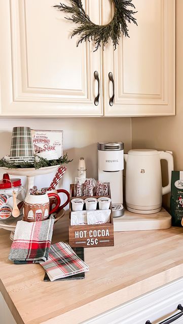 Hot Chocolate Bar Home, Christmas Decor Ideas Coffee Bar, How Cocoa Bar, Hot Cocoa And Coffee Bar Ideas Christmas, Target Hot Cocoa Bar, Hot Cocoa Bar Ideas Christmas Decor, Hot Cocoa Bar Kitchen Counter, Holiday Coffee Bar Ideas, Target Dollar Spot Christmas 2023