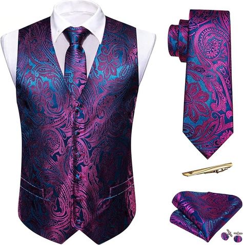 Amazon.com: Barry.Wang Men Purple Blue Paisley Dress Vest Matched Tie Set Suit Waistcoat Formal Wedding 5PCS : Clothing, Shoes & Jewelry Prom Vest, Bow Tie Pants, Wedding Party Groomsmen, Embroidered Waistcoat, Chosen Shirt, Suit Tuxedo, Tuxedo Vest, Mens Suit Vest, Vest And Tie