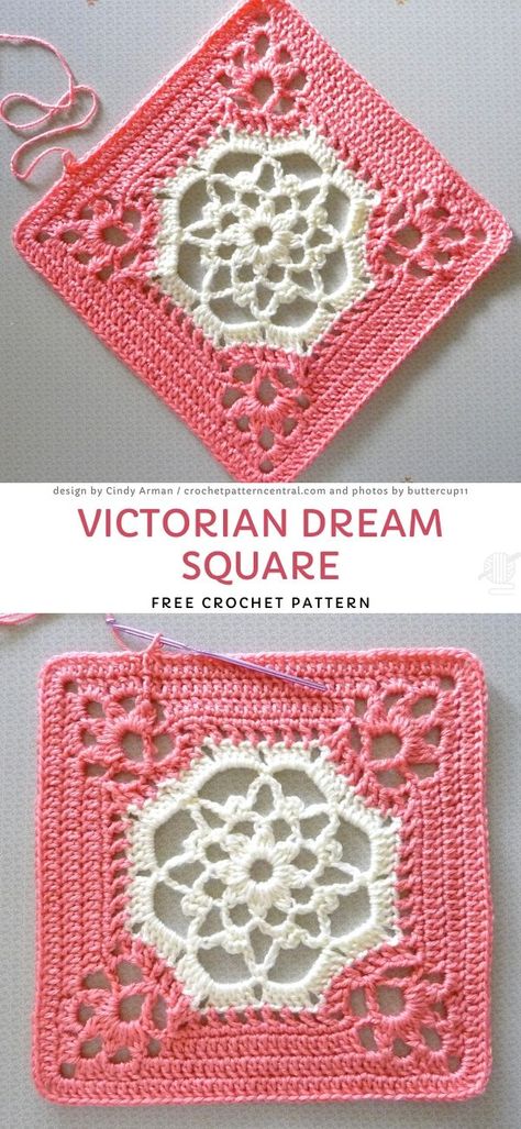 Lacy Crochet Squares Free Crochet Patterns. Are you looking for a fast, easy and elegant crochet pattern which gives you a chance to make a square of a day, this project is for you.   The link to the free pattern is below.  #freecrochetpattern #lacy #square Grannysquares Crochet, Learn Knitting, Victorian Crochet, Block Crochet, Granny Square Crochet Patterns Free, Crochet For Beginners Blanket, Mode Crochet, Love Pattern, Free Love