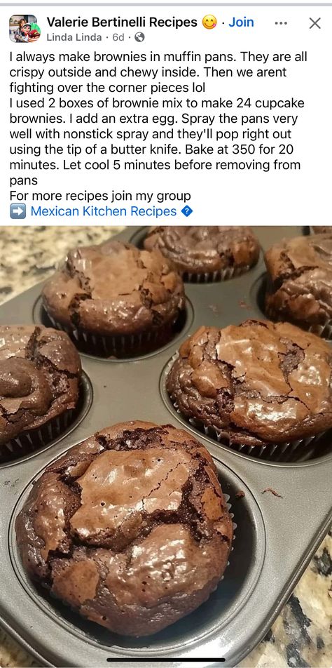 Brownie Mix Recipes, Bake Brownies, Brownie Muffins, Brownie Cupcakes, Cupcake Pan, Muffin Tin, Yummy Sweets, Eat Dessert, Cookie Desserts