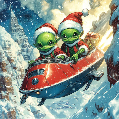 Aliens Christmas Christmas Alien, Alien Christmas, Weird Christmas, Space Christmas, Christmas Aesthetic, Aliens, Drawings, Christmas