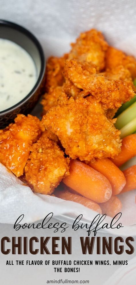 Boneless Buffalo Chicken, Boneless Wing Recipes, Healthy Chicken Wings, Wings Recipe Baked, Boneless Chicken Wings, Buffalo Chicken Bites, Food To Try, Boneless Wings, Buffalo Wild