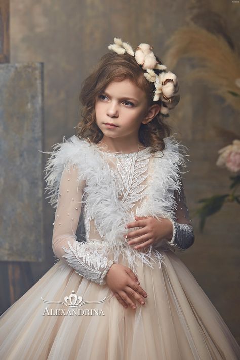 Girls Couture Dresses, Flower Girl Gown, Tiered Tulle Skirt, Holy Communion Dresses, Princess Silhouette, Girls Couture, First Communion Dresses, Baptism Dress, Gowns For Girls