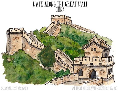 Great Wall Of China Illustration, Great Wall Of China Drawing, China Drawing, Indiana Jones Adventure, Travel Art Journal, City Logo, Water Drawing, Abstract Face Art, Wall Drawing