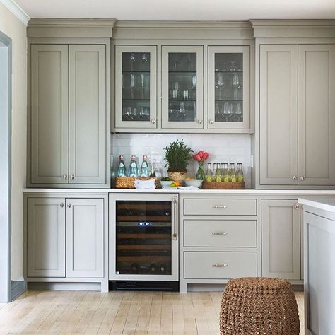 Benjamin Moore Cosmopolitan Lacanche Stove, Cottage Laundry, Inset Drawers, Gray Shiplap, Shiplap Kitchen, Backsplash Design, Backsplash Tile Design, Chrome Cabinet, Apron Sink