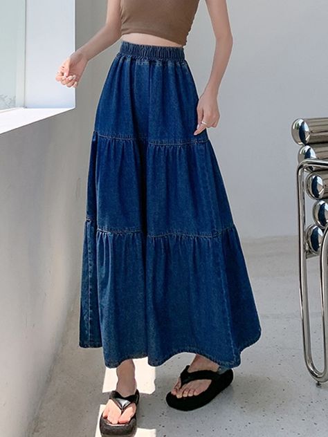 Cottagecore Clothes, Jeans Skirt, Midi Skirts, Skirt Women, Matches Fashion, Casual Skirt, Casual Denim, Jean Skirt, Summer Cotton