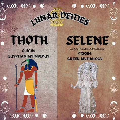 ## Lunar Deities: Gods and Goddesses of the Moon 🌙✨ Dive into the mystical world of lunar deities across cultures! These divine beings have captivated humanity for millennia. 🌟 **Notable Lunar Deities:** 1. **Artemis** (Greek): Goddess of the hunt and the moon 🏹🌙 2. **Chang'e** (Chinese): Immortal goddess who lives on the moon 🇨🇳🌕 3. **Khonsu** (Egyptian): God of the moon, time, and healing 🇪🇬⏳ 4. **Tsukuyomi** (Japanese): God of the moon and ruler of the night 🇯🵁 5. **Chandra** (Hindu... Tsukuyomi God, Khonsu Egyptian God, Diana Roman Goddess, Thoth Egyptian God, Lunar Deities, Chinese Immortal, Moon And Nature, God Of The Moon, Greek Goddess Of Magic