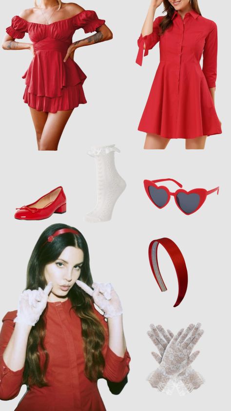 Lust For Life Outfit, Lana Del Rey Outfits, Rey Costume, Classy Halloween Costumes, Halloween Coustumes, Red Dress Costume, Halloween Costume Idea, Pretty Halloween Costumes, Red Costume