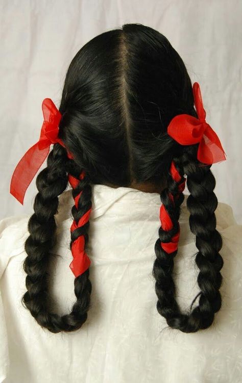 Mexican Braid Hairstyles, Mexican Braids With Ribbon, Mexican Braids, Mexican Hairstyles, Hair Decor, Ribbon Hairstyle, Peinados Fáciles Para Cabello Corto, First Second, Mexican Culture