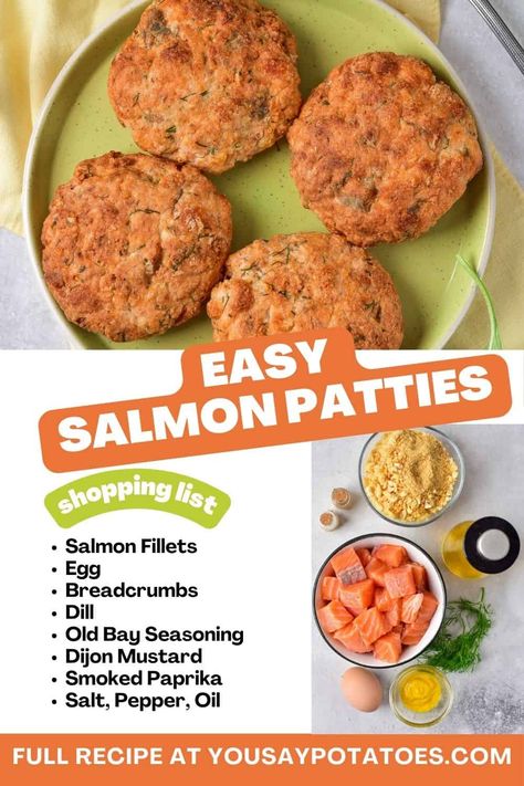 Easy Salmon Patties recipe! Made with canned or fresh salmon, breadcrumbs, and simple seasonings. Air fryer, pan-fried, or oven-baked. Fresh Salmon Patties Recipe Easy, Crispy Salmon Patties, Mexican Salmon Patties, Easy Salmon Patties Recipe Simple, Canned Salmon Patties Recipe Easy, Salmon Patties Recipe Easy, Recipes With Canned Salmon, Salmon Patties Recipe Canned, Salmon Cakes With Canned Salmon