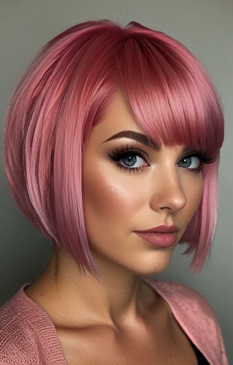 Default Pink Color hairstyle on razor cut bob white women 0 Color Ends Of Hair, Pink Bob Hairstyles, Cool Tone Pink Hair, Bob Color Ideas, Razor Cut Bob, Pink Braids, Pink Short Hair, Pink Bob, Pink Hair Color Ideas