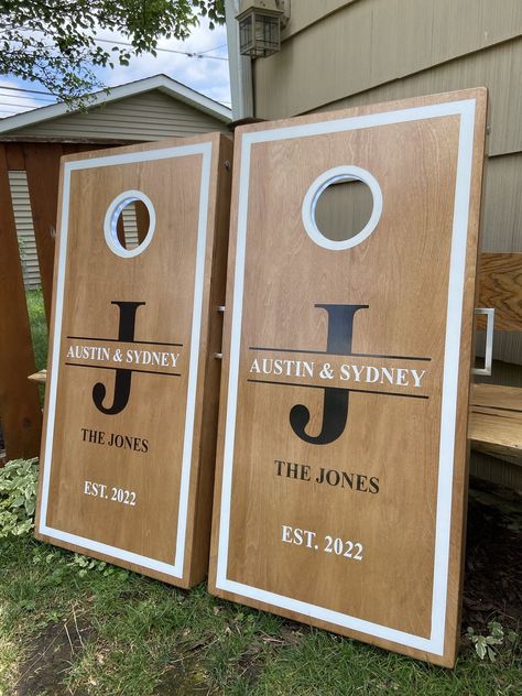 Wedding Cornhole Boards Designs, Corn Hole Boards Designs Wedding, Cornhole Boards Diy Designs, Cornhole Boards Designs Wedding, Cornhole Boards Wedding, Wedding Olympics, Wedding Design Board, Wedding Cornhole Boards, Wedding Diys