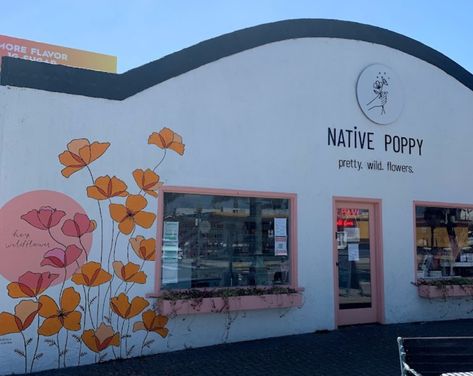 Poppy Wall Mural, Outdoor Mural Ideas Flower, Floral Mural On Building, Flower Field Mural, Poppy Mural, Exterior Murals, Mini Cafe, Vinyl Fashion, Flower Mural