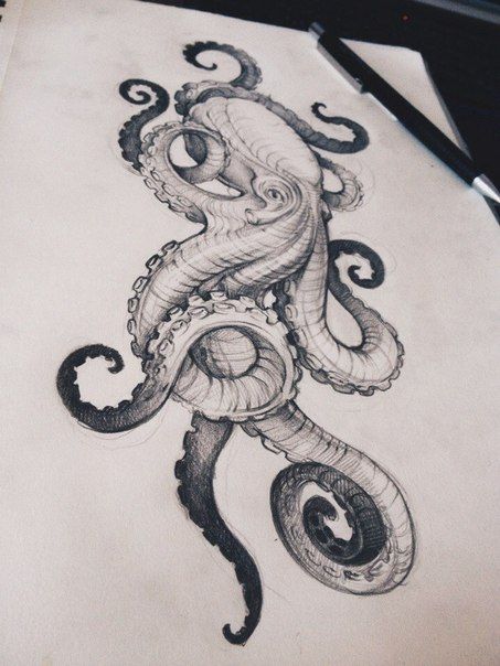 sketch More Hairline Tattoos, Kraken Tattoo, Octopus Drawing, Octopus Tattoo Design, Petit Tattoo, Octopus Tattoos, Kunst Tattoos, Muster Tattoos, Tattoos Geometric