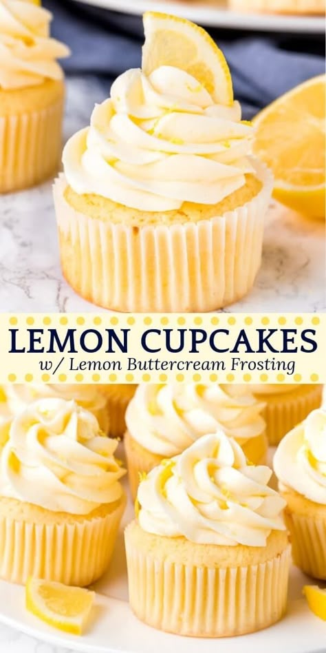 These homemade lemon cupcakes are fluffy, moist and topped with lemon buttercream frosting. The citrus flavor is the perfect balance of sweet and tangy, and perfect for true lemon lovers. #lemoncupcakes #lemoncake #frosting #cake #buttercream #lemon #recipes #easy #spring #summer Lemon Cupcake Recipe, True Lemon, Lemon Buttercream Frosting, Lemon Frosting, Lemon Buttercream, Cheesecake Cupcakes, Lemon Cupcakes, Easy Cheesecake Recipes, Wedding Dessert