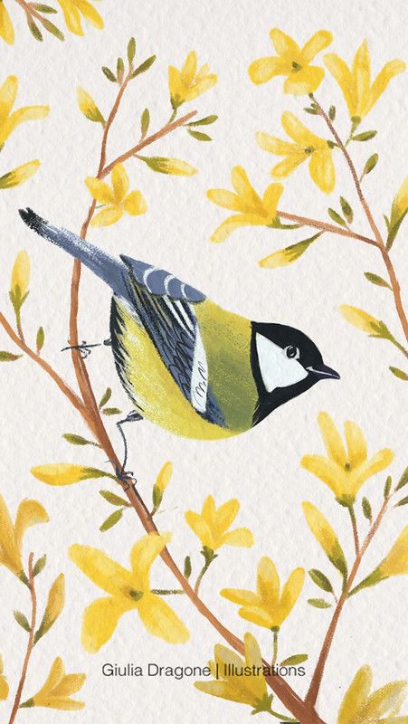 Watercolor Bird Art, March Painting Ideas, Painting Ideas Birds, Watercolor Birds Paintings, Yellow Art Painting, March Illustration, Paint Birds, Yellow Illustration, Birds Paintings