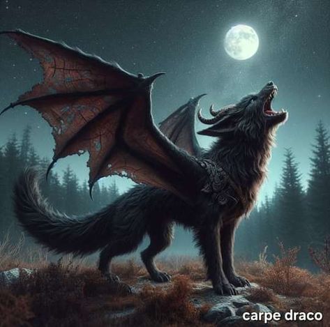 Fantasy Wolves Art, Dragon Wolf Hybrid, Wolf Dragon Hybrid, Cool Mythical Creatures, Cool Dragon Pictures, Wolf Goddess, Dragon Medieval, Magical Wolf, Fantasy Wolf