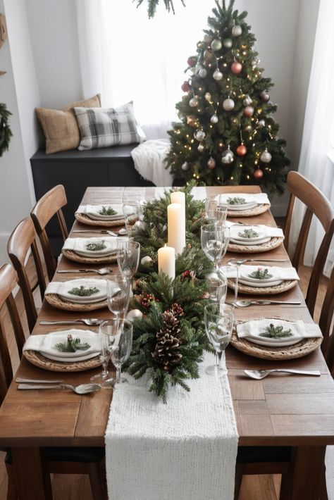 Limited space doesn't mean limited style! Clever solutions for small dining areas, including multi-functional decor, space-saving centerpieces, and tips for creating flow in tight spaces. #SmallSpace #ChristmasDecor #CleverSolutions Circle Kitchen Table, Small Space Christmas, Circle Kitchen, Christmas Dinner Table Settings, Christmas Table Ideas, Space Christmas, Christmas Circle, Small Dining Area, Christmas Dinner Table