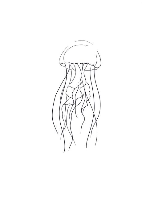 One Line Jellyfish Tattoo, Single Line Jellyfish Tattoo, Minimal Jellyfish Tattoo, Jellyfish Outline Tattoo, Jellyfish Tattoo Sketch, Jellyfish Tattoo Design Simple, Fineline Jellyfish Tattoo, Jellyfish Line Drawing, Line Jellyfish Tattoo