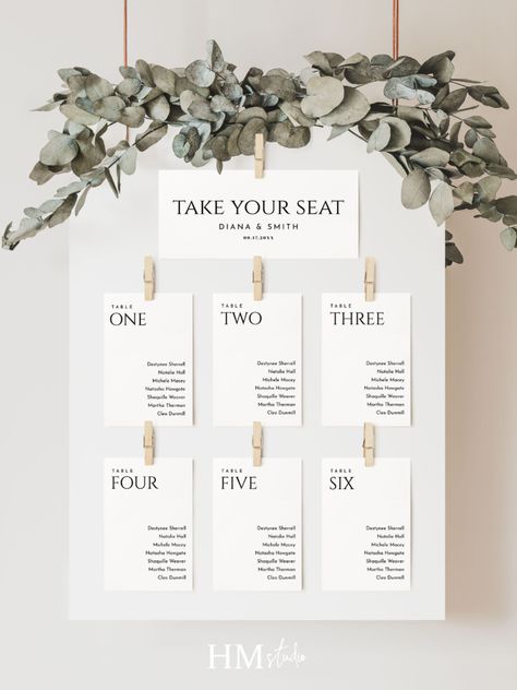 Wedding table numbers, wedding seating charts, guest seating numbers, guest table numbers, weddig stationary, table seating signs, modern wedding table numbers, guest names and seating numbers, modern minimalist, Instant download, guest seat numbers, table seating chart Wedding Table Seating Chart, Wedding Guest Table, Wedding Seating Chart Template, Table Template, Table Seating Chart, Diy Seating, Wedding Table Seating, Creative Wedding Gifts, Seating Sign