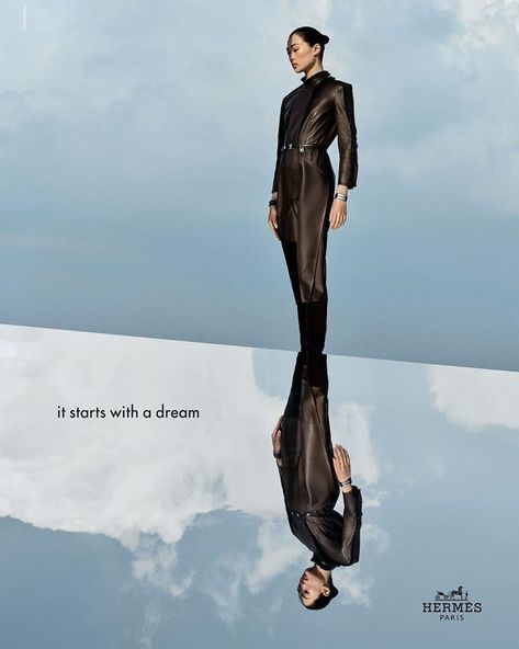 Reflection Fashion, Hermes Photography, Hermes Campaign, Hermes Ad Campaign, Hermes Editorial Photography, Hermes Fall 2022, Hermes Fashion Show 2022, Water Fashion, Wedding Photo Collage