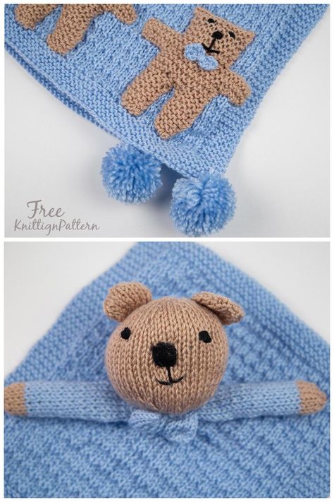 Bunny Blanket Buddy Free Pattern, Knit Lovey Pattern, Teddy Bear Knitting Pattern Free, Knitted Lovey, Bunny Blanket Buddy, Baby Knitted Blanket, Lovey Blanket Pattern, Bear Knitting Pattern, Knit Baby Blanket Pattern Free