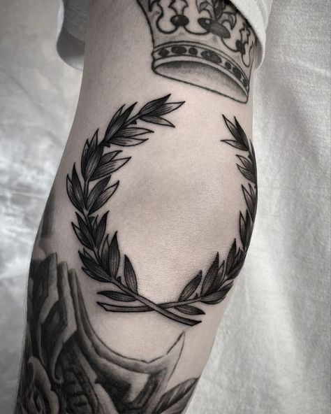 Laurel Tattoo, Olive Tattoo, Wreath Tattoo, Bird Tattoo Wrist, Wrist Tattoos For Guys, Elbow Tattoos, Half Sleeve Tattoos For Guys, Neck Tattoo For Guys, Fire Tattoo