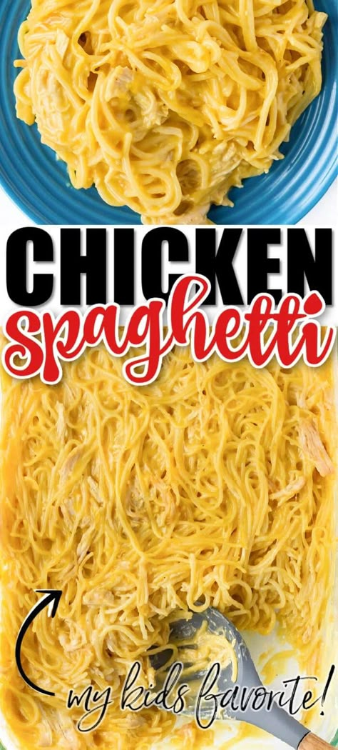 Chicken Spaghetti Easy Chicken Spaghetti Recipe, Rotel Chicken, Use Rotisserie Chicken, Rotel Chicken Spaghetti, Easy Chicken Spaghetti, Crockpot Chicken Spaghetti, Chicken Spaghetti Recipe, Spagetti Recipe, Chicken Spaghetti Casserole