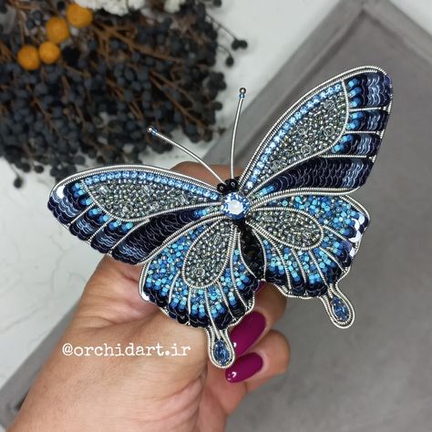 Butterfly Sequins Embroidery, Handmade Butterfly, Hand Beaded Embroidery, Sequin Patch, Bead Embroidery Jewelry, Bead Stitching, Bead Work Jewelry, Beaded Animals, Embroidery Jewelry