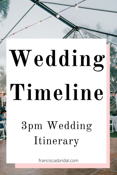 This 3 PM wedding day itinerary will guide you through developing your wedding day timeline that will ensure your special day unfolds seamlessly, leaving you and your guests with unforgettable memories! | Wedding planning checklist | Wedding planning timeline | Wedding planning tips | Wedding timeline | Planning a wedding | Wedding planner checklist | Wedding timeline checklist | Wedding itinerary | Wedding itinerary ideas | 3pm wedding itinerary | Wedding day itinerary | 3pm Ceremony Wedding Timeline, Wedding Day Timeline For Guests, Wedding Day Timeline 3 Pm Ceremony, 3:00 Ceremony Wedding Timeline, Wedding Reception Itinerary Timeline, Wedding Week Timeline, Sample Wedding Timeline, Wedding Day Timeline 3pm Ceremony No First Look, 3 Pm Wedding Timeline