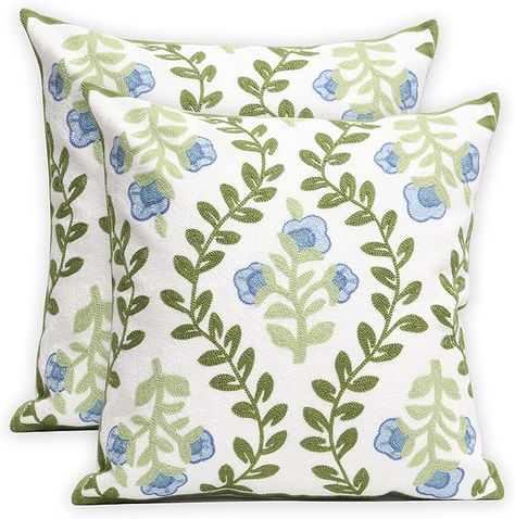 Amazon.com: Pilmandu Set of 2 Embroidered Decorative Throw Pillow Covers Couch Square Pillowcases Cushion for Bedroom Sofa Farmhouse Decor 18x18 Inch (Blue Floral) : Home & Kitchen Couch Accent Pillows, Embroidered Throw Pillows, Decorative Throw Pillow Covers, Decorative Pillow Cases, Bedroom Sofa, Decorative Throws, Couch Pillows, Chinoiserie, Blue Flowers